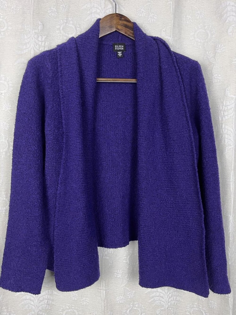 Eileen Fisher merino wool cashmere blend purple boucle knit cardigan sweater L